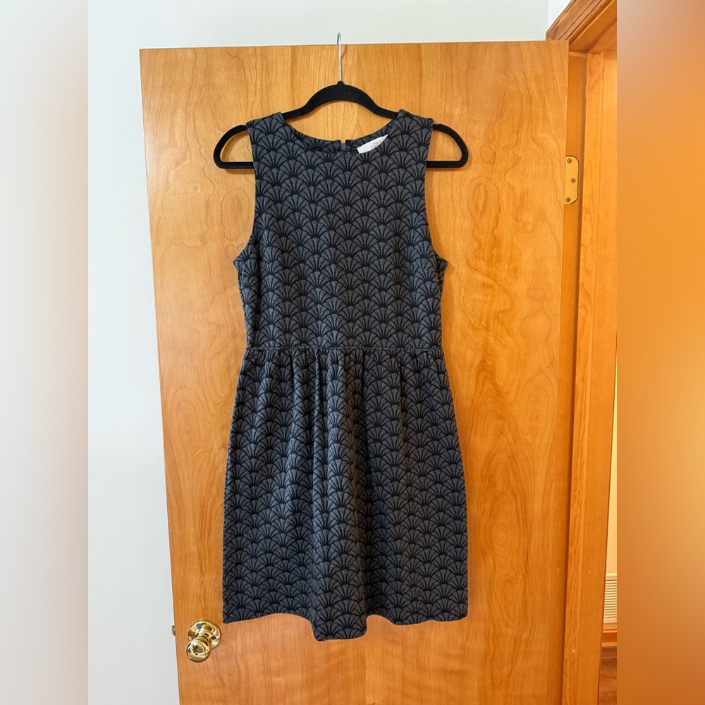 Ann Taylor LOFT Women's Fit & Flare Dress Sleeveless Charcoal Gray Geometric 8